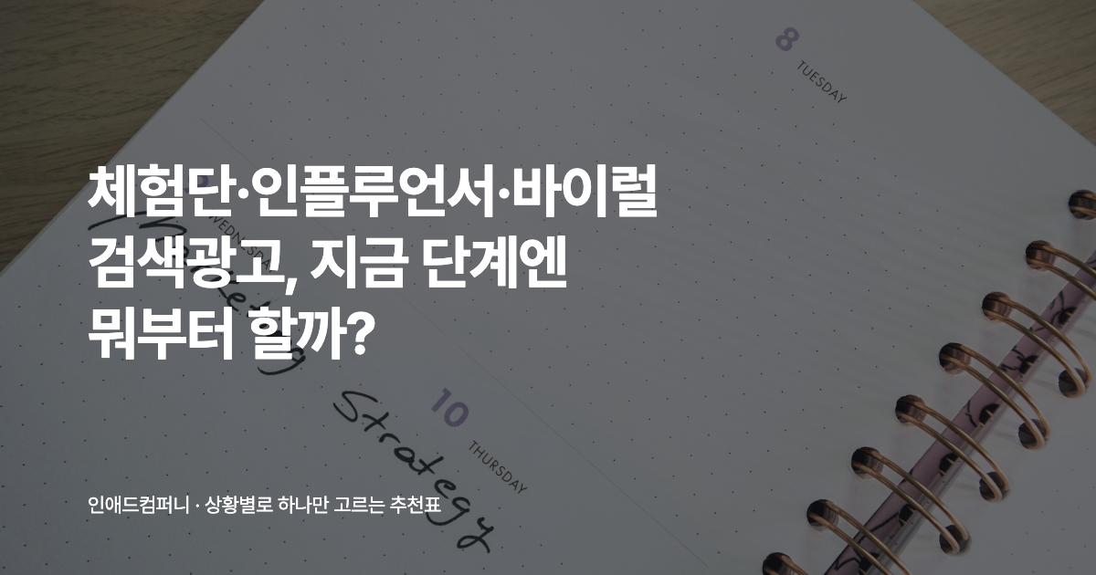 체험단·인플루언서·바이럴·검색광고, 지금 단계엔 뭐부터? — 브랜드 상황별로 하나만 고르는 추천표
