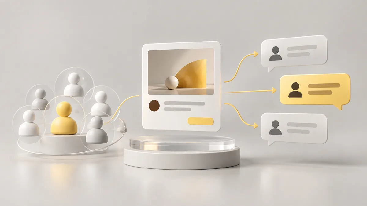 고객군별 CRM 메시지 운영을 표현한 3D 이미지